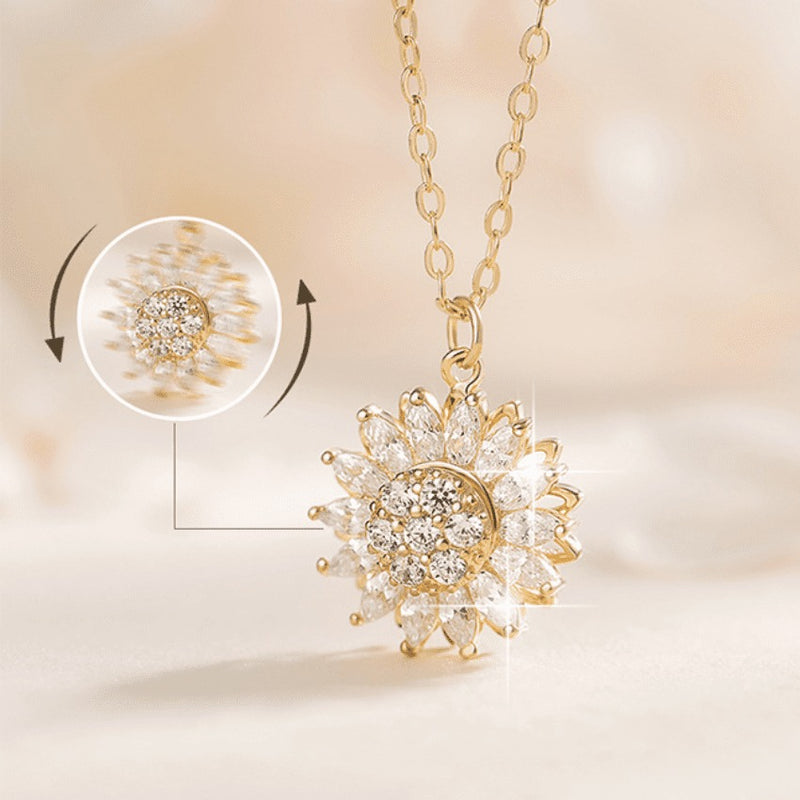 Corrente Giratória Feminina Girassol Banhada em Ouro e Prata Cravejada em Zircônia SUNFLOWER