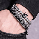 Kit 3 Pulseiras Masculinas em Aço Inoxidável Banhada a Ouro e Prata com Coroa THE KING