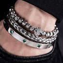 Kit 3 Pulseiras em Aço Inoxídável Banhado e Cravejada Com Cristal de Zircônia Pantera ROYAL