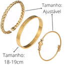 Conjunto 3 Pulseiras em Aço Inoxidável Banhada em Ouro e Prata Crucifixo PAI NOSSO