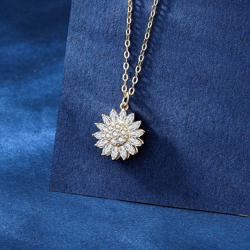 Corrente Giratória Feminina Girassol Banhada em Ouro e Prata Cravejada em Zircônia SUNFLOWER