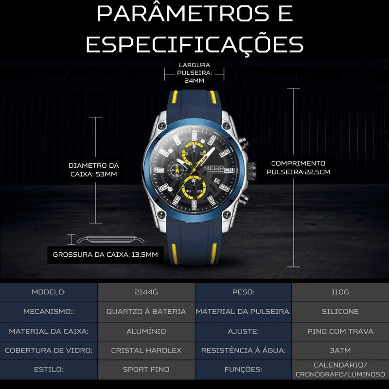 Relógio Masculino MEGIR SPORT ADVANCE - Cronógrafo, Efeito Luminoso, Resistência à Àgua