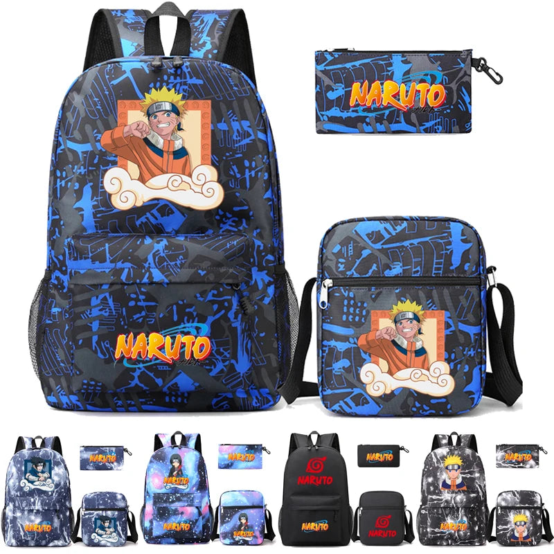 Mochila Com Lancheira e Estojo Escolar Infantil Naruto