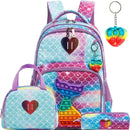 Kit 4 em 1 Escolar Infantil Mochila, Estojo e Lancheira + Chaveiro com Pop It