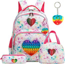 Kit 4 em 1 Escolar Infantil Mochila, Estojo e Lancheira + Chaveiro com Pop It