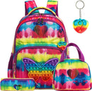 Kit 4 em 1 Escolar Infantil Mochila, Estojo e Lancheira + Chaveiro com Pop It