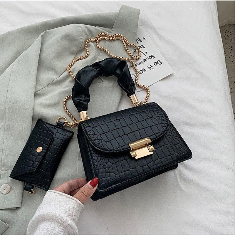 Conjunto Bolsa e Carteira LADY CRODODILE - Em Couro PU Crocodilo - Inov&tec