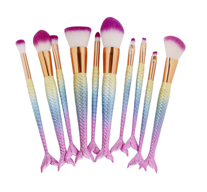 Kit de Pincéis para Maquiagem Sereia - 10 Peças