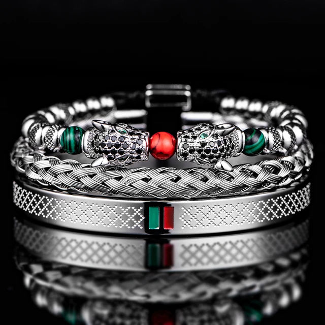 Pulseira DUAL LEOPARD - Joia em Aço Inoxidável Banhada em Ouro e Prata