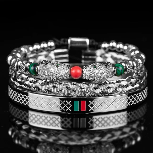 Pulseira DUAL LEOPARD - Joia em Aço Inoxidável Banhada em Ouro e Prata