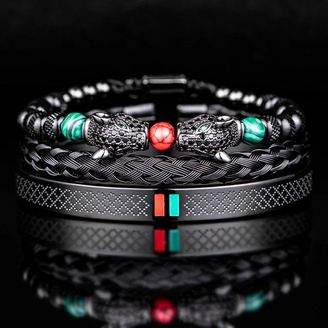 Pulseira DUAL LEOPARD - Joia em Aço Inoxidável Banhada em Ouro e Prata