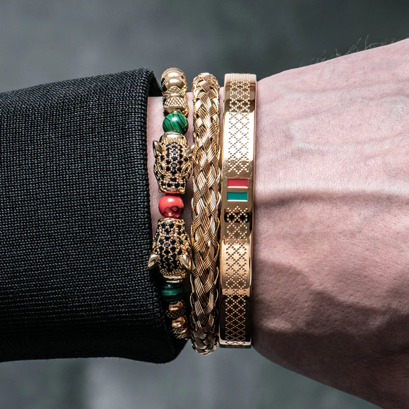 Pulseira DUAL LEOPARD - Joia em Aço Inoxidável Banhada em Ouro e Prata