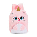 Mochila Pequena Peluciada Infantil Gatinho e Unicórnio em Veludo