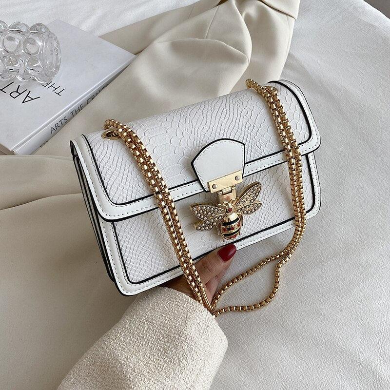 Bolsa LUXURY BEE em Couro PU Pele de Cobra - Bolsa Feminina De Ombro HandBag - Inov&tec