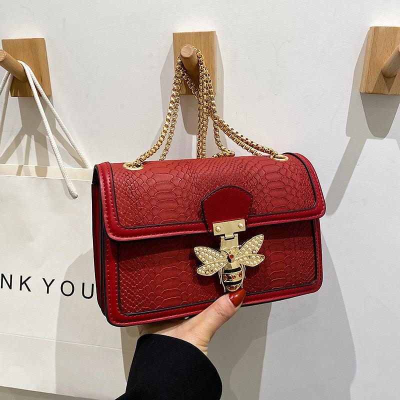 Bolsa LUXURY BEE em Couro PU Pele de Cobra - Bolsa Feminina De Ombro HandBag - Inov&tec