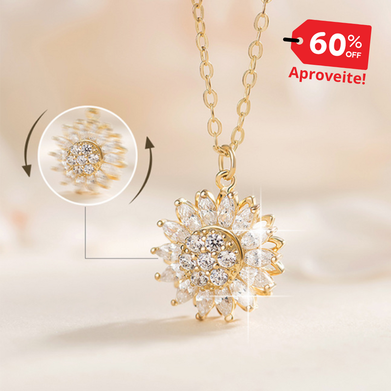 Corrente Giratória Feminina Girassol Banhada em Ouro e Prata Cravejada em Zircônia SUNFLOWER
