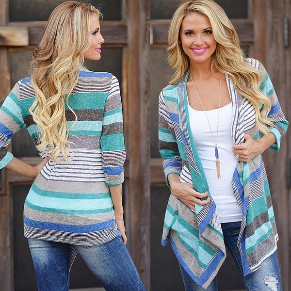 Casaco Feminino Tricot Listrado - Rainbow Stripes