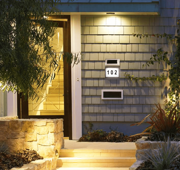 Placa de Porta para Endereços em Aço Inoxidável LED à Energia Solar