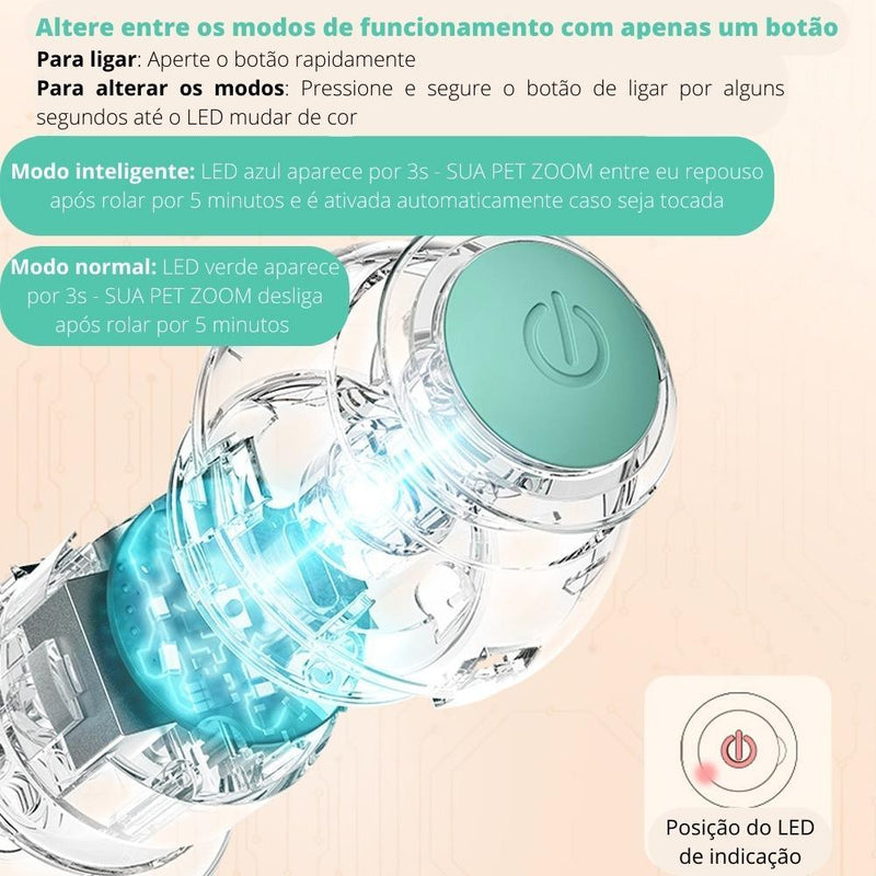 Pet ZOOM - Bolinha elétrica automática que se move sozinha, interativa, para Gatos e Cachorros Pequenos - Inov&tec