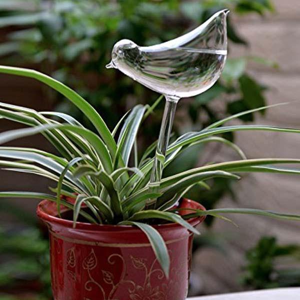 2 Peças de Auto-Regador em Vidro para Plantas em Formato de Passarinhos
