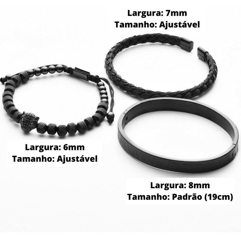 Kit de 3 Pulseiras Banhadas a Ouro e Prata Cravejadas com Cristais De Zircônia LUXURY PANTHER