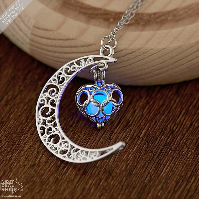 Colar Lua e Coração que Brilha no Escuro - Lunar Glow