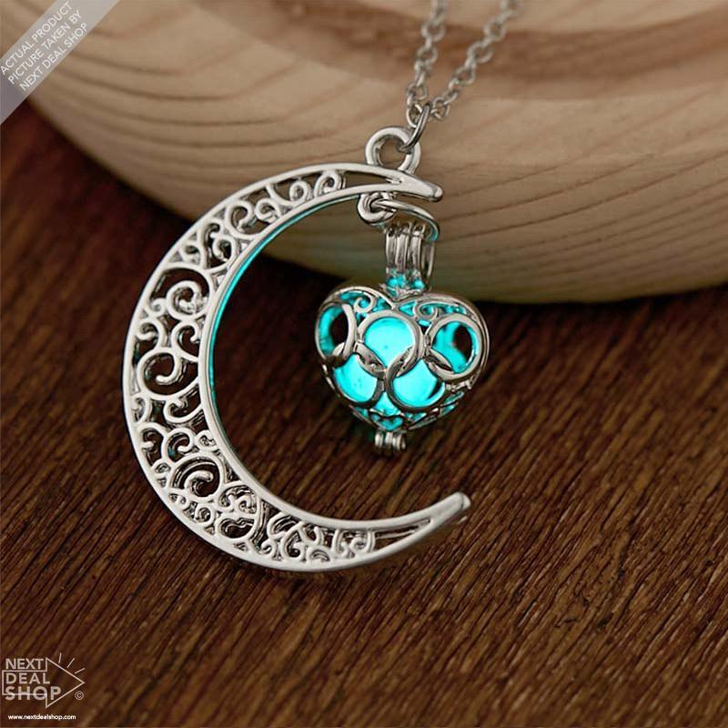 Colar Lua e Coração que Brilha no Escuro - Lunar Glow