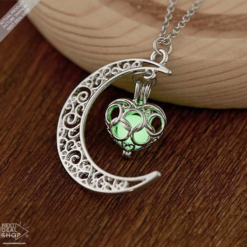 Colar Lua e Coração que Brilha no Escuro - Lunar Glow