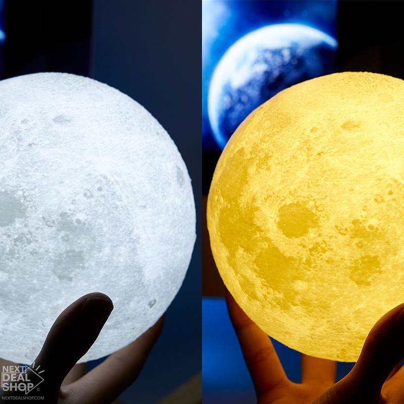 Lua Luminária 3D (com Stand em Madeira) - MoonLight