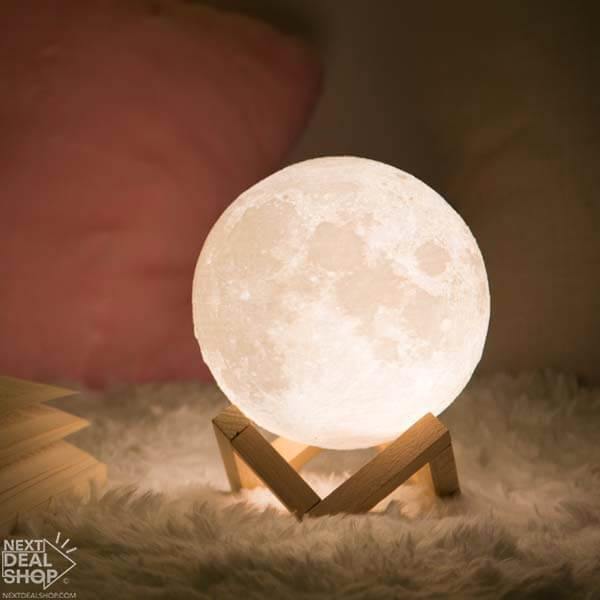 Lua Luminária 3D (com Stand em Madeira) - MoonLight