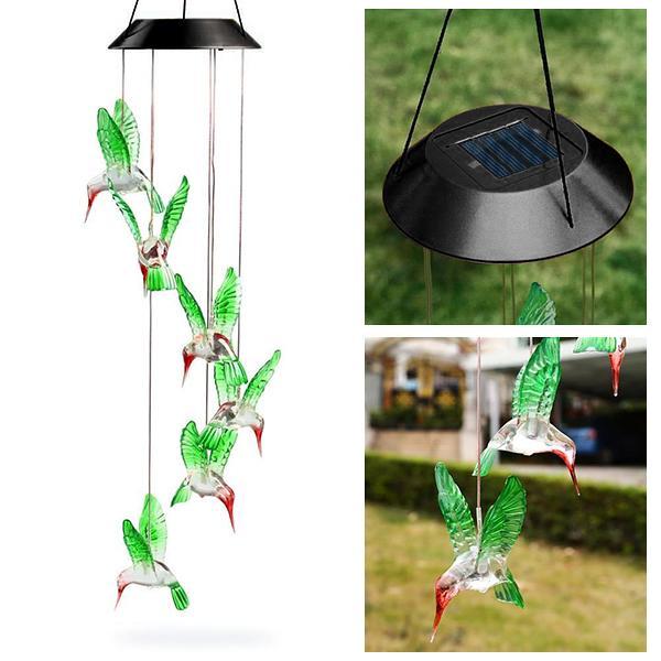 Sinos de Vento de Luz Beija-Flor Alimentada à Energia Solar