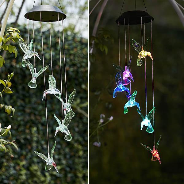 Sinos de Vento de Luz Beija-Flor Alimentada à Energia Solar