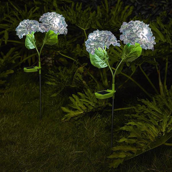 2 Peças Estaca de Luzes LED de Hortênsia Movida à Energia Solar