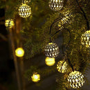 Fio com 20 Bolas de Metal LED com 8 Modos de Iluminação à Energia Solar