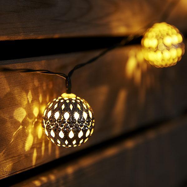 Fio com 20 Bolas de Metal LED com 8 Modos de Iluminação à Energia Solar