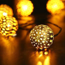 Fio com 20 Bolas de Metal LED com 8 Modos de Iluminação à Energia Solar