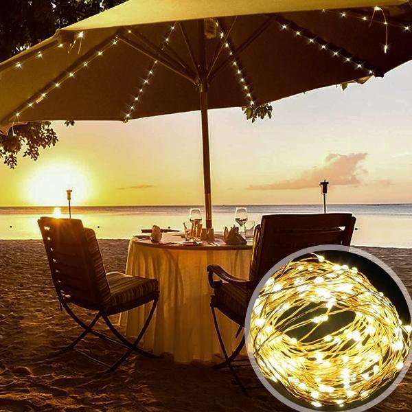 Luz de Guarda-Chuva de LED à Energia Solar com 8 Cordas e 104 LEDs