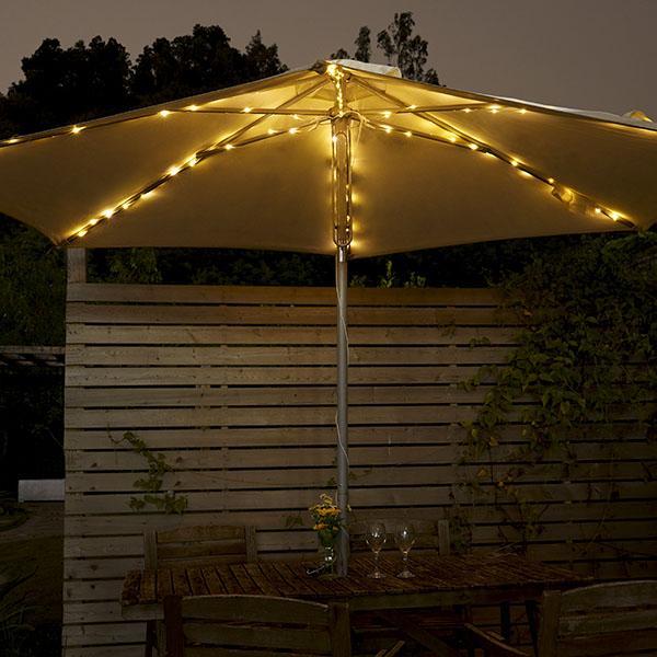 Luz de Guarda-Chuva de LED à Energia Solar com 8 Cordas e 104 LEDs