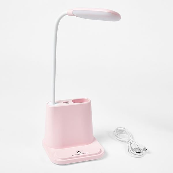 Lâmpada de Mesa LED com Porta de Carregamento USB e Suporte de Caneta