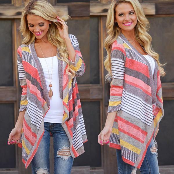 Casaco Feminino Tricot Listrado - Rainbow Stripes