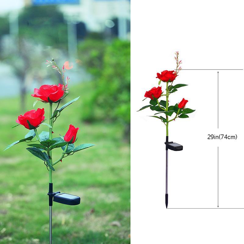 Galho com 3 Rosas Iluminadas com LED Solar à Prova D'àgua