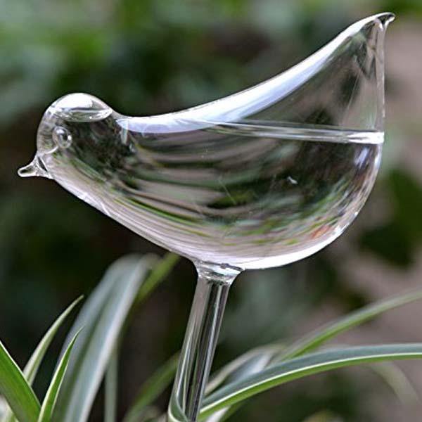 2 Peças de Auto-Regador em Vidro para Plantas em Formato de Passarinhos
