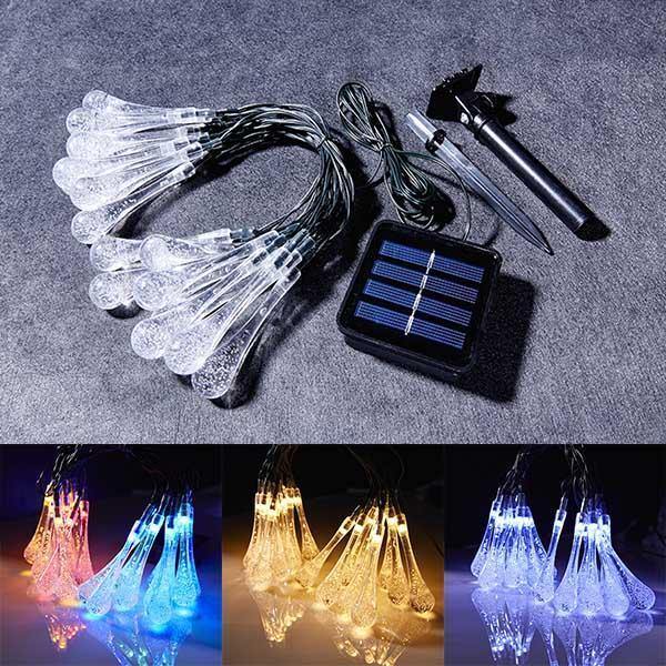 Kit 20 Lâmpadas de LEDs Gota de Orvalho Movido a Energia Solar com 8 modos de Luz