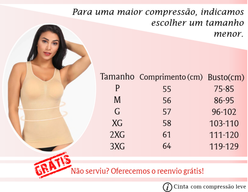 Regata Modeladora Corporal Feminina com Bojo Removível de Compressão Stay Fabulous